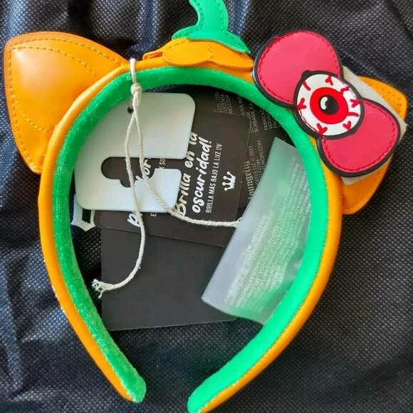 Loungefly Sanrio Halloween Hello Kitty Pumpkin Ears Headband GITD 3D Bow NWT - Picture 1 of 2
